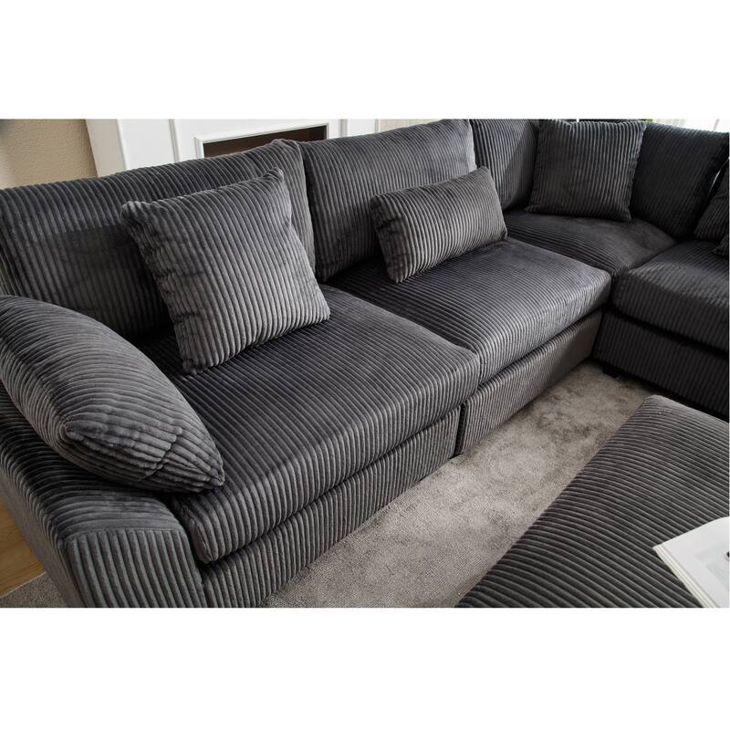 Grey 146'' Convertible 5-Seater Modular Sofa with Plush Cushions