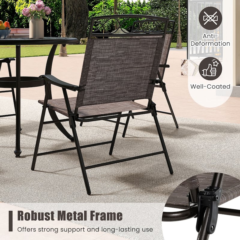 Gymax 4 Pack Patio Folding Chairs Outdoor Dining Chairs w/ Backrests &