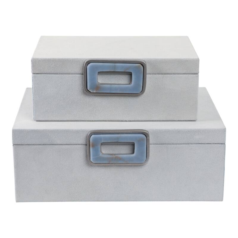 Wood Metal Storage Boxes with Accents Decor (Set of 2) - 11/14" White - 14" x 10" x 5"