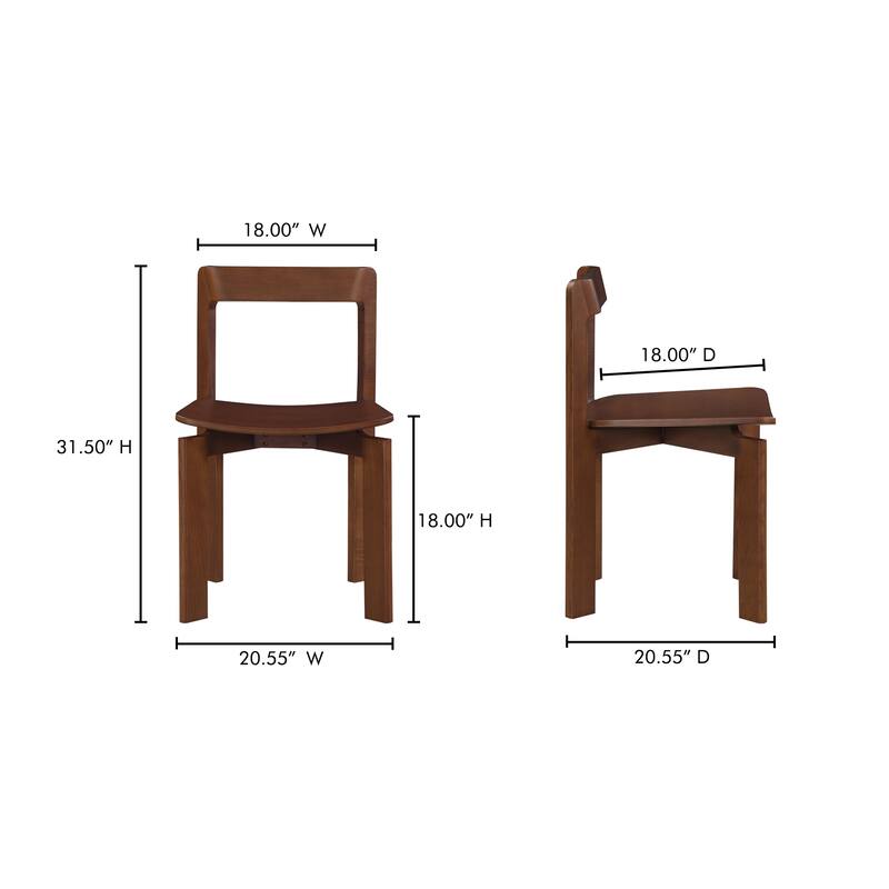 NADAAL STUDIOS Elowar Dining Chair, Solid Kiln-Dried White Ash Frame with Veneer Seat, Walnut Stained Ash - Set of 2