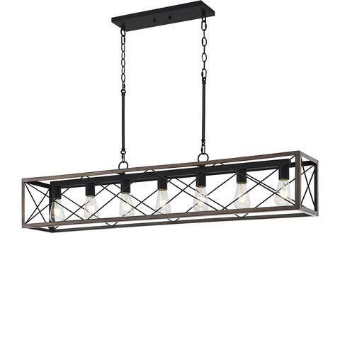 Acroma 7 Light 48In Linear Modern Farmhouse Rectangle Chandelier-UL - N/A