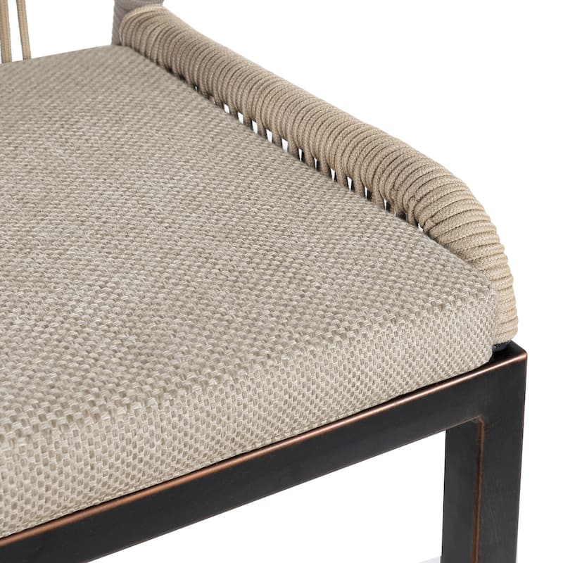2 Set Modern Aluminum Twill Wicker Woven Outdoor Bar Stool Chair Set, Counter Height Stool with Back and Cushion - 40.6"H