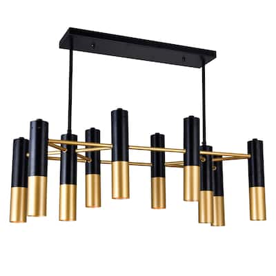 Anem 10 Light Down Chandelier With Matte Black & Satin Gold Finish - Matte Black/Satin Gold