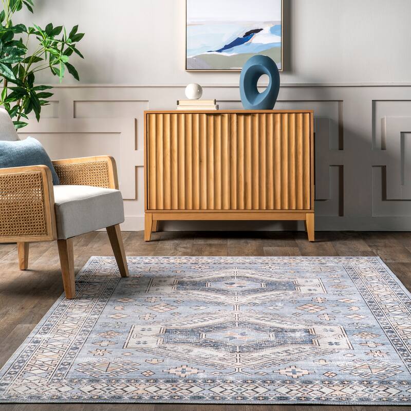 Nuloom Mae SpinClean Tribal Motif Machine Washable Area Rug