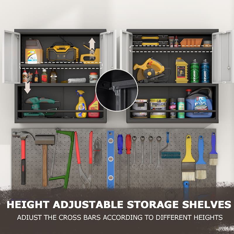 2 Doors Metal Storage Cabinet Kitchen Pantry Cabinet With Adjustable Shelves Tall Steel Cabinet Locker