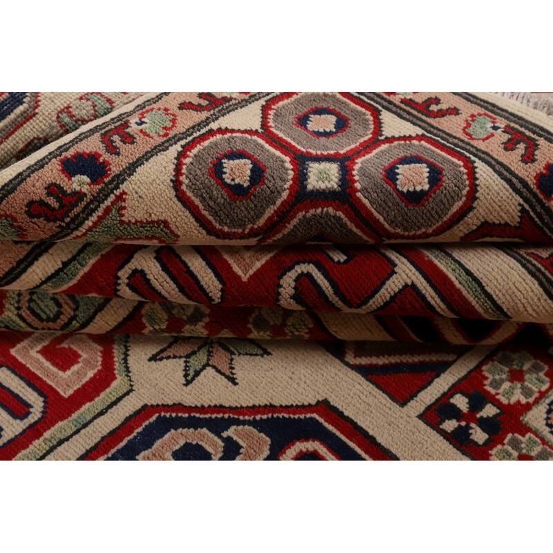 Geometric Kazak Area Rug Handmade Oriental Bedroom Wool Carpet - 6'6" x 9'7"