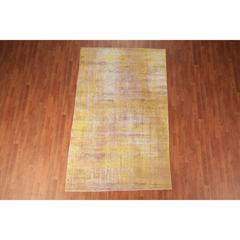 Contemporary Indian Area Rug Handmade Abstract Yellow Wool Carpet - 5'0" x 7'11"