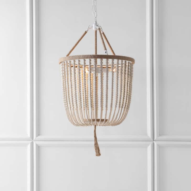 SAFAVIEH Lighting Angie Beaded 3-light Cream Adjustable Pendant Lamp - 18"W x 18"D x 108"H
