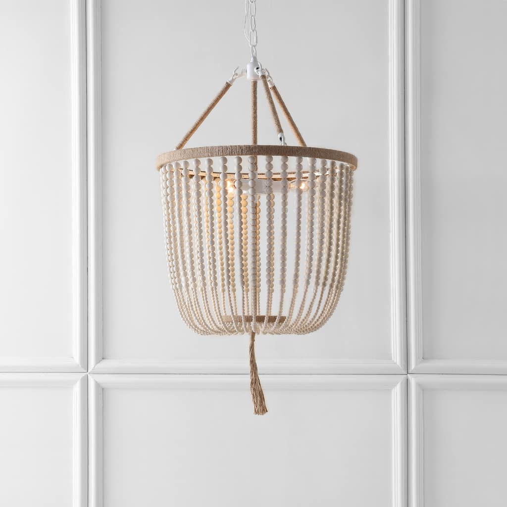 SAFAVIEH Lighting Evdokija Beaded 3-Light Cream Adjustable Pendant Lamp - 18"x18"x35.5 -107.5"