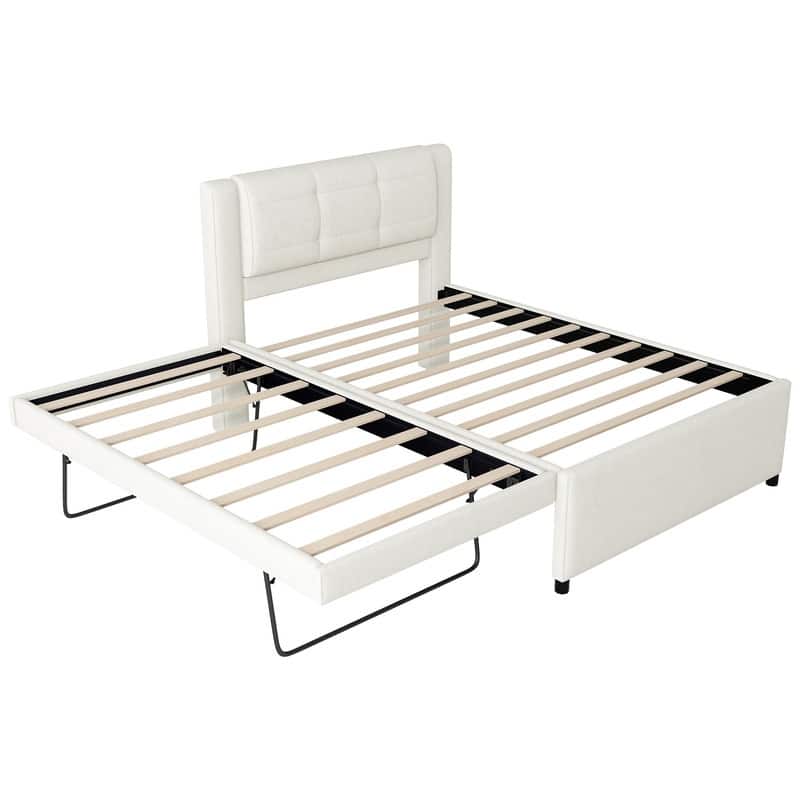 Full Size Upholstery Platform Bed with Trundle,Trundle can be flat or erected