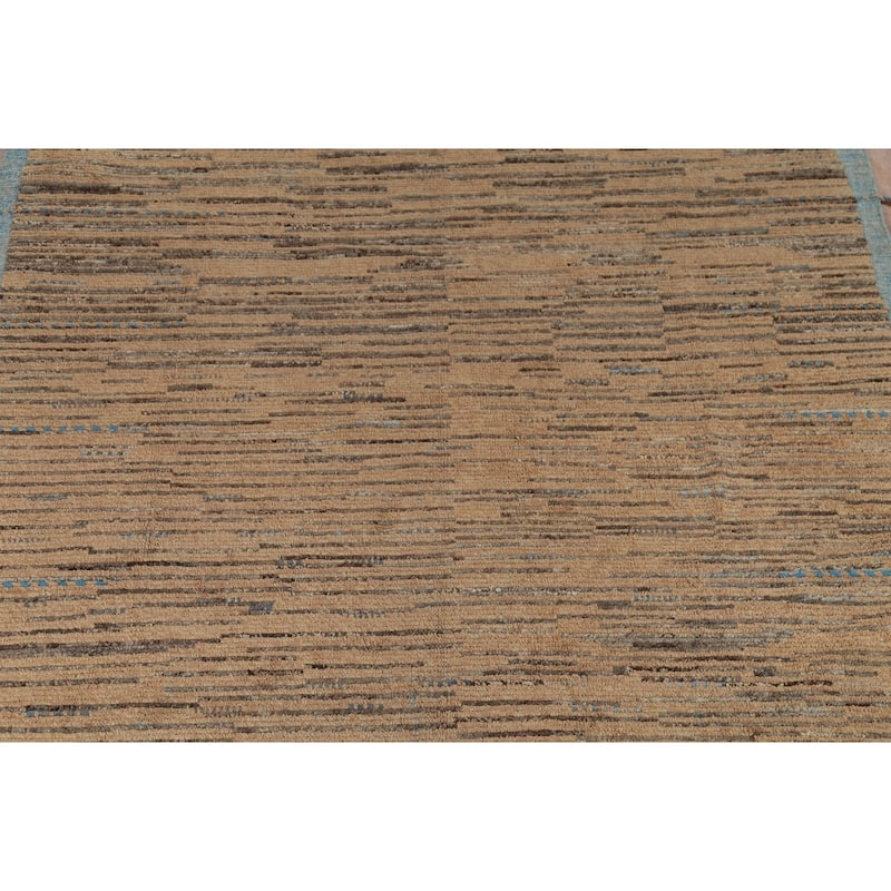 Brown Striped Moroccan Modern Area Rug Hand-Knotted Wool Carpet - 8'9"x 13'0"