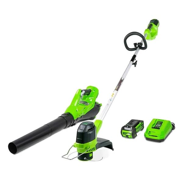 slide 2 of 5, 40V string trimmer/blade blower combination Green