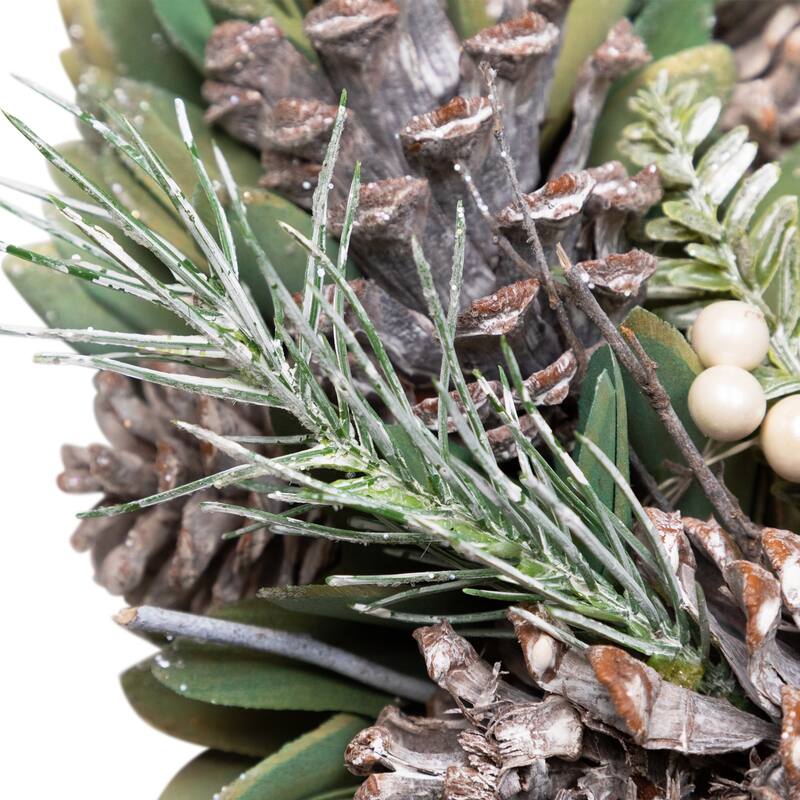 Frosted Pinecone and Wooden Petals Artificial Christmas Wreath -14" - Unlit