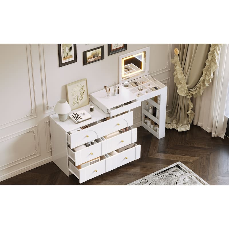 Vanity Desk with Mirror and Lights