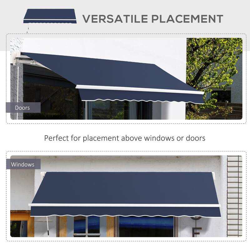 10x8ft Retractable Patio Awning with Manual Crank, UV & Water-Resistant Fabric, Aluminum Frame for Deck, Balcony, Yard