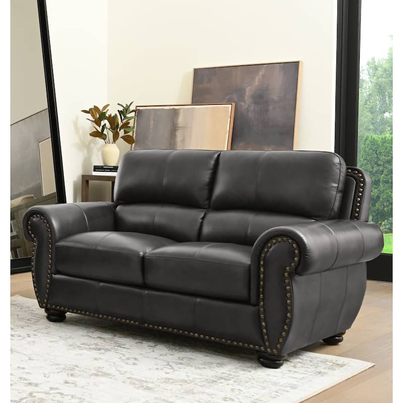 Austin Leather Living Room, Dark Gray - Loveseat