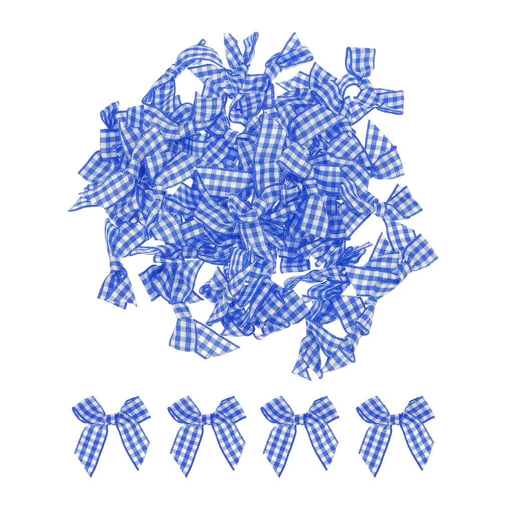 50Pcs Mini Gingham Ribbon Bow 1.5" Checkered Fabric Satin