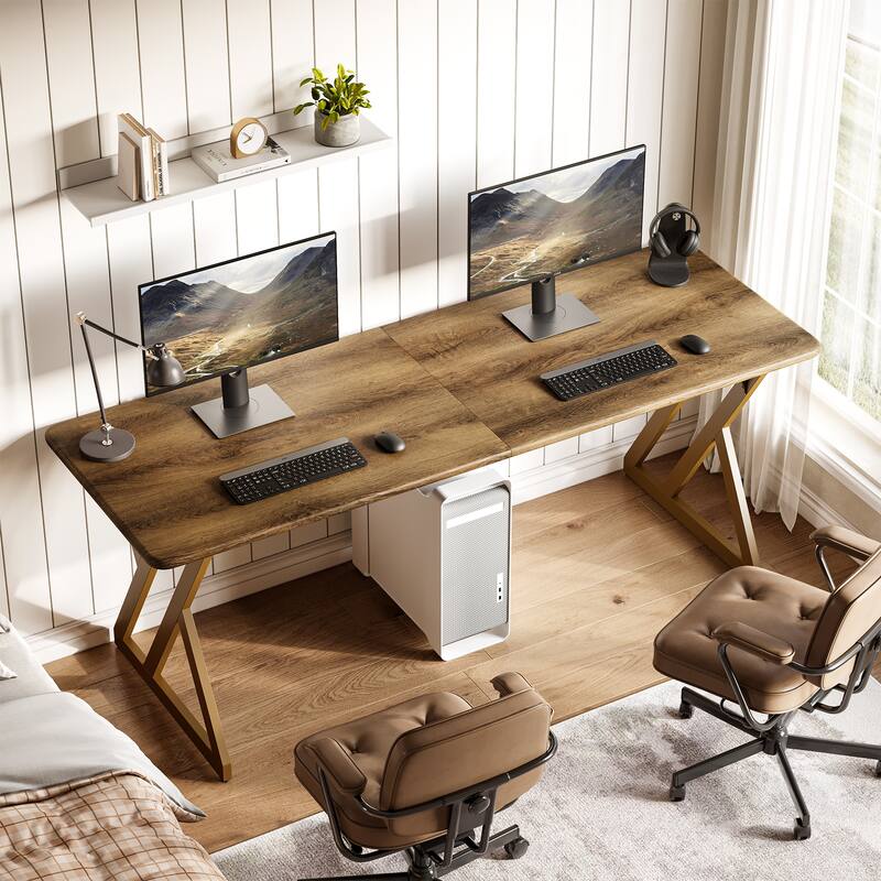 78.7-Inch Extra Long Computer Desk, Sturdy Wooden Office Desk, 2-Person Work Table Workstation for Home Office