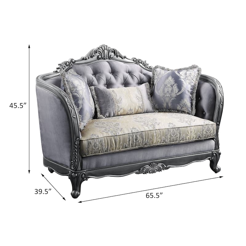 Catherine Platinum Loveseat with 3 Pillows