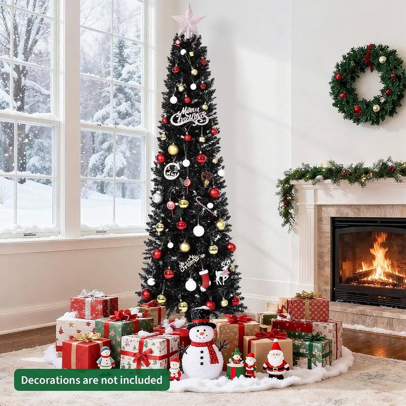 6ft Pre-Lit Black Pencil Christmas Tree with 250 Color Changing LED Lights