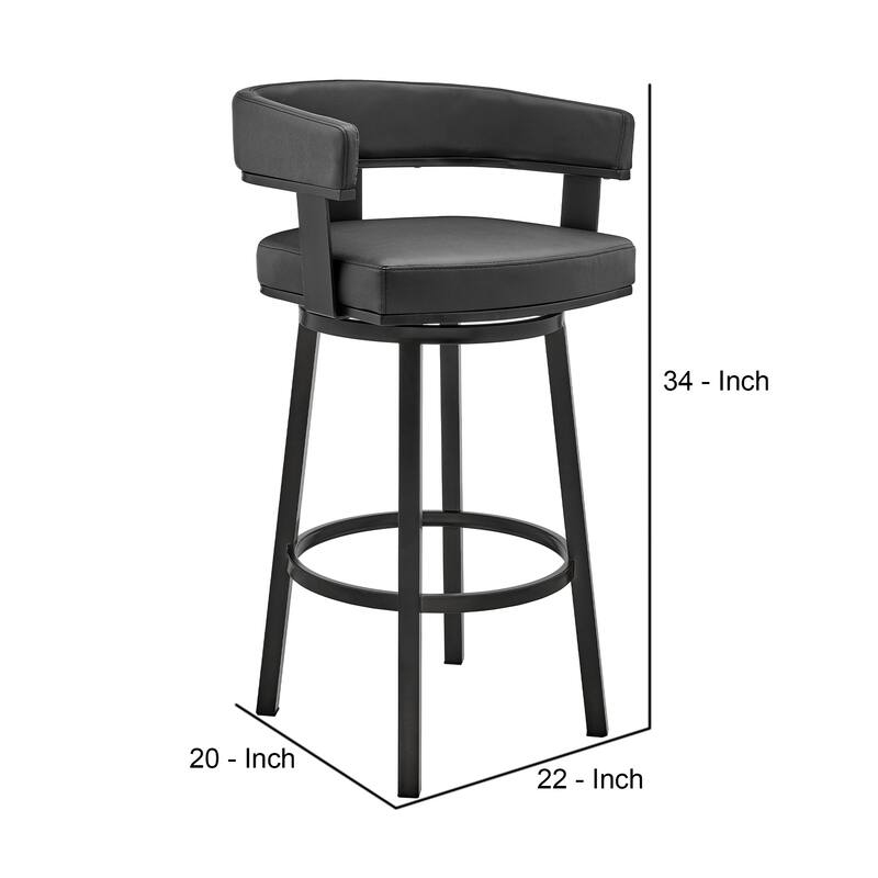 Jack 26 Inch Counter Height Bar Stool, Swivel Chair, Faux Leather, Black