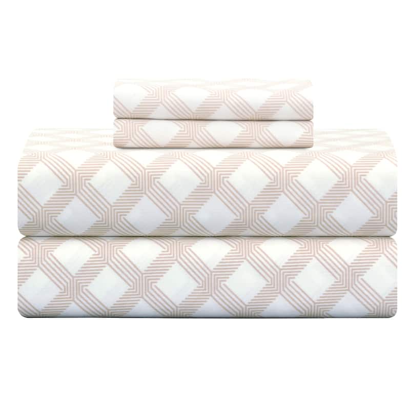300 Thread Count Cotton Sateen Weave Printed Sheet Set - Twin - Geometric Beige