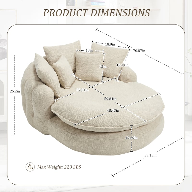 Oversized Chenille Single Sofa Chair / Oval Upholstered Bean Bag Sofa / Living Room Lazy Floor Sofa Chaise Lounges Cloud Couch