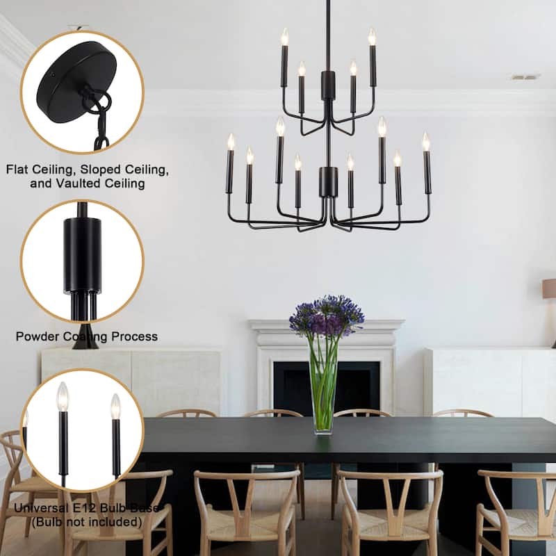 2-Tier Candle Style Chandelier Farmhouse Light Fixture for Living Room Kitchen Island Bedroom Entryway - N/A