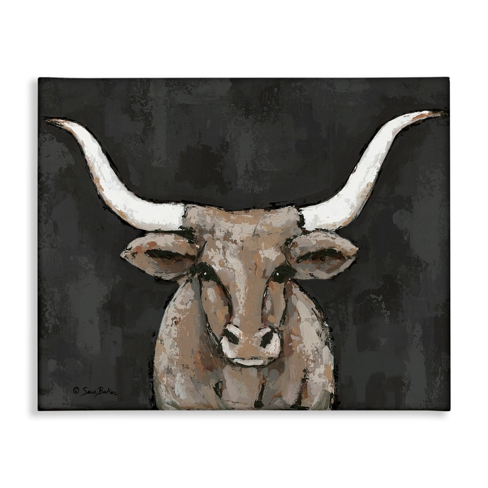 Stupell Longhorn on Murky Grey Canvas Wall Art Design By Sara Baker
