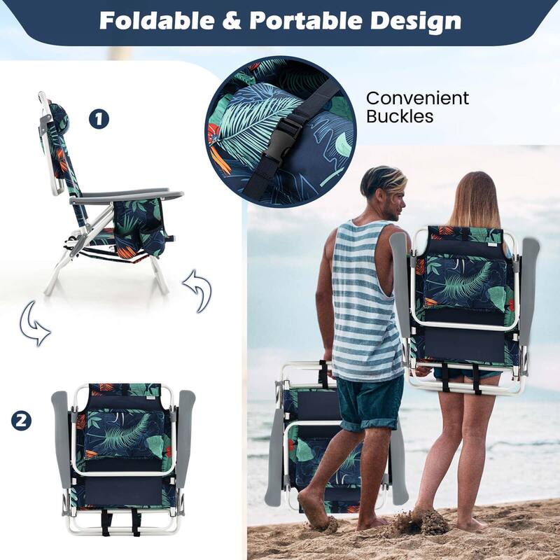2-Pack Folding Backpack Beach Chair 5-Position Outdoor Reclining - See Details