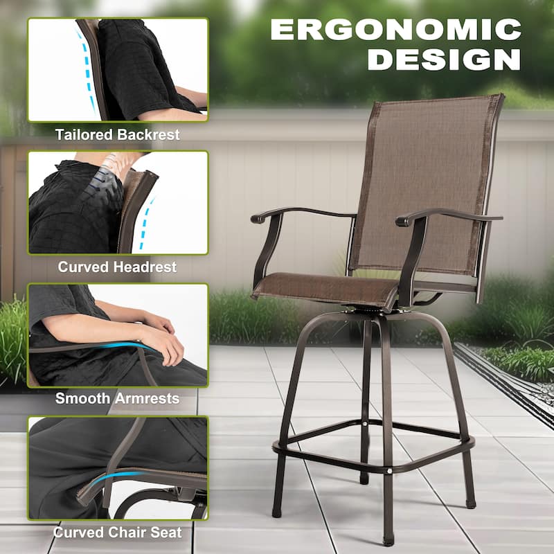 Outdoor Patio Swivel Bar Stool Set with Glass Table, All-Weather Textilene