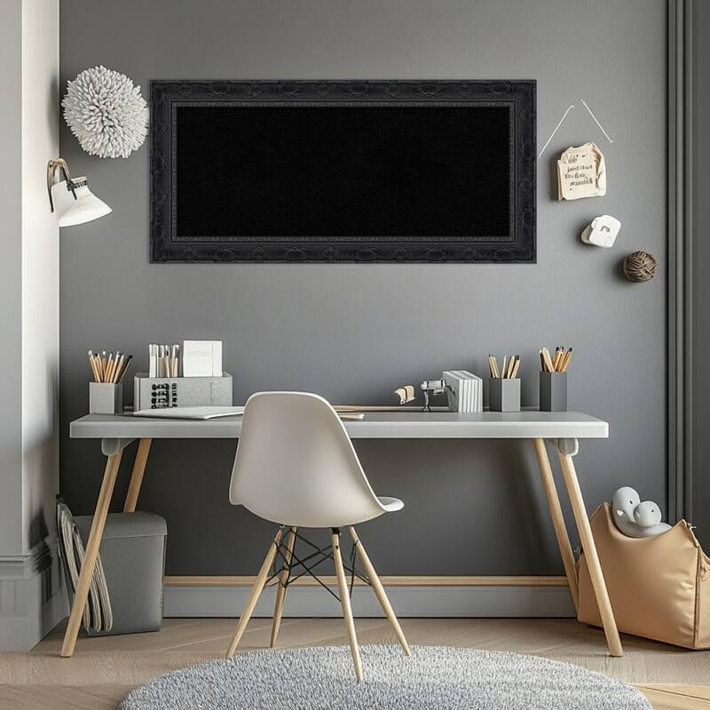 Filigree Gloss Black Framed Cork Board - Bulletin Board, Organization Board, Pin Board