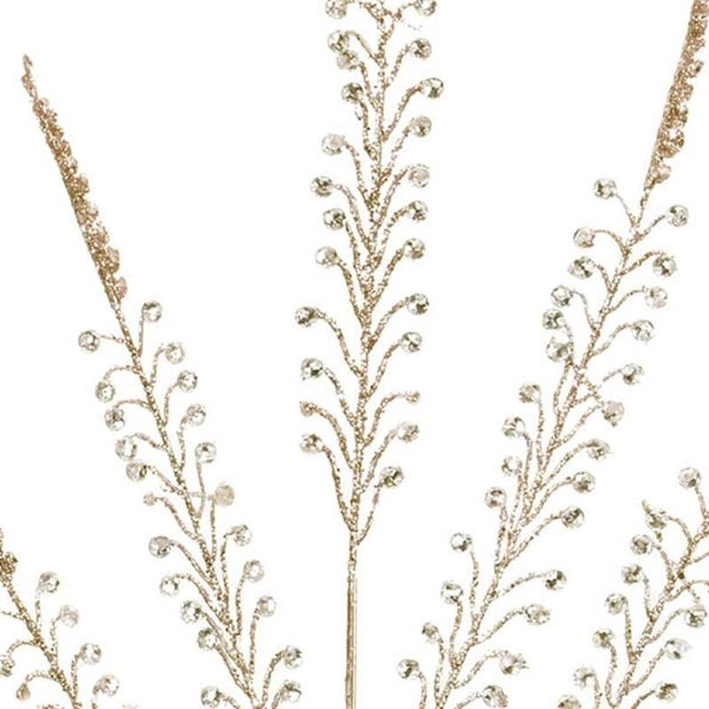HomeRoots Set of Two Gold And Clear Faux Crystal Beaded Linear Fern Wreath Sprays