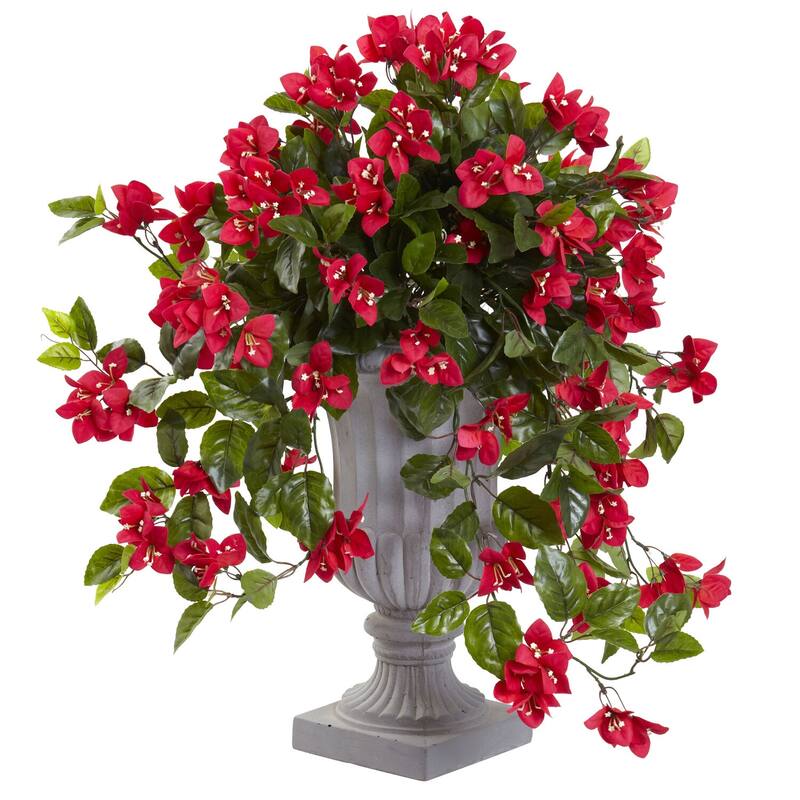 Silk Flowering Plant Arrangement with Urn - Indoor Outdoor UV Proof Decor - 28