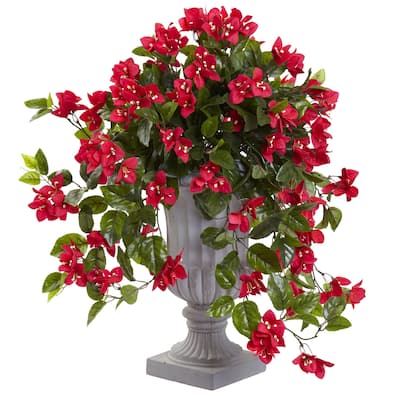 Silk Flowering Plant Arrangement with Urn - Indoor Outdoor UV Proof Decor - 28