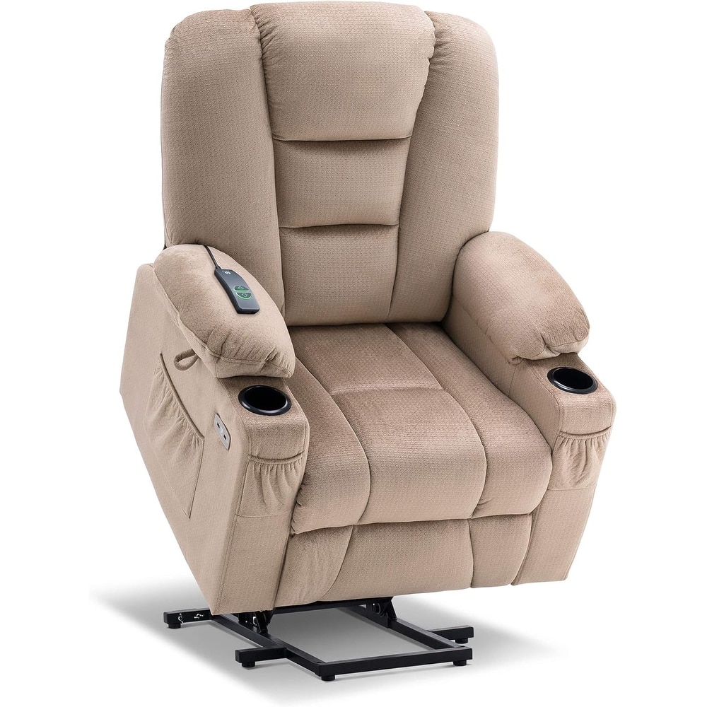 MCombo Power Lift Recliner Chair with Massage and Heat for Elderly, Extended Footrest, USB Ports, Fabric (Medium)