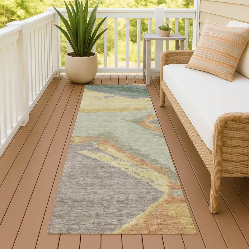 Machine Washable Indoor/ Outdoor Modern Cheney Chantille Rug - Celery - 2'3" x 7'6"