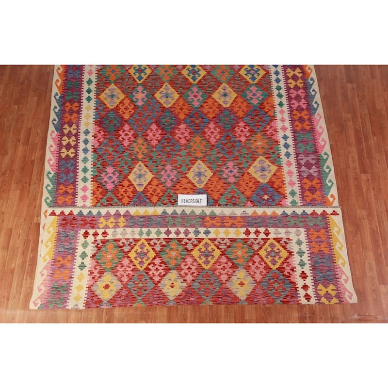 Kkilim Oriental Area Rug Hand-Woven Wool Carpet - 8'5"x 12'0"