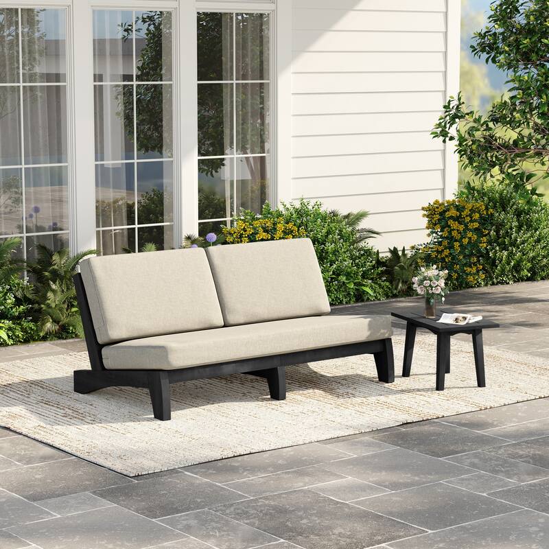 2-Piece Casual Teak Outdoor Patio Sofa Set with Side Table