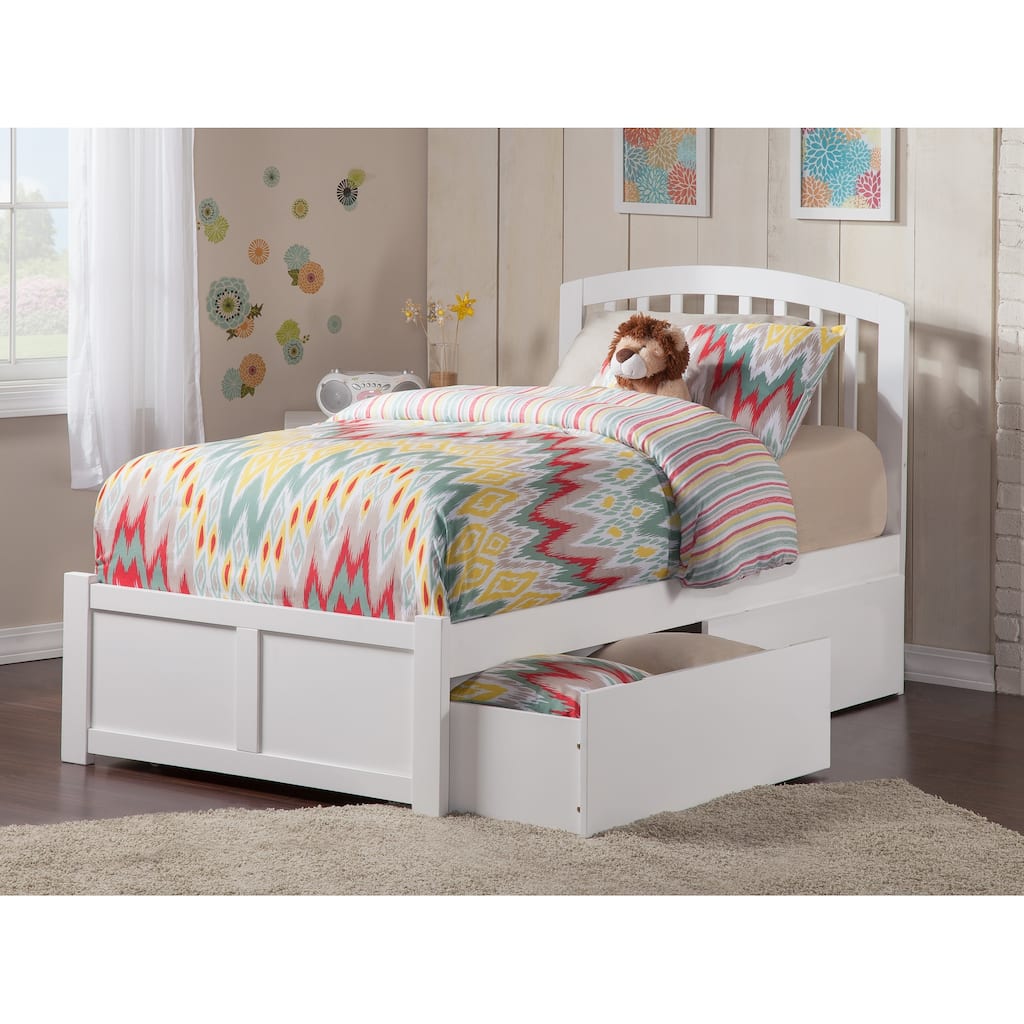 Richmond Twin Platform Bed with Footboard and 2 Drawers in White