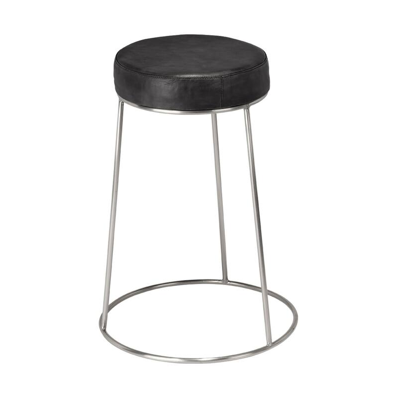 Alden Décor Lark Round Leather Counter Stool - Matte Charcoal