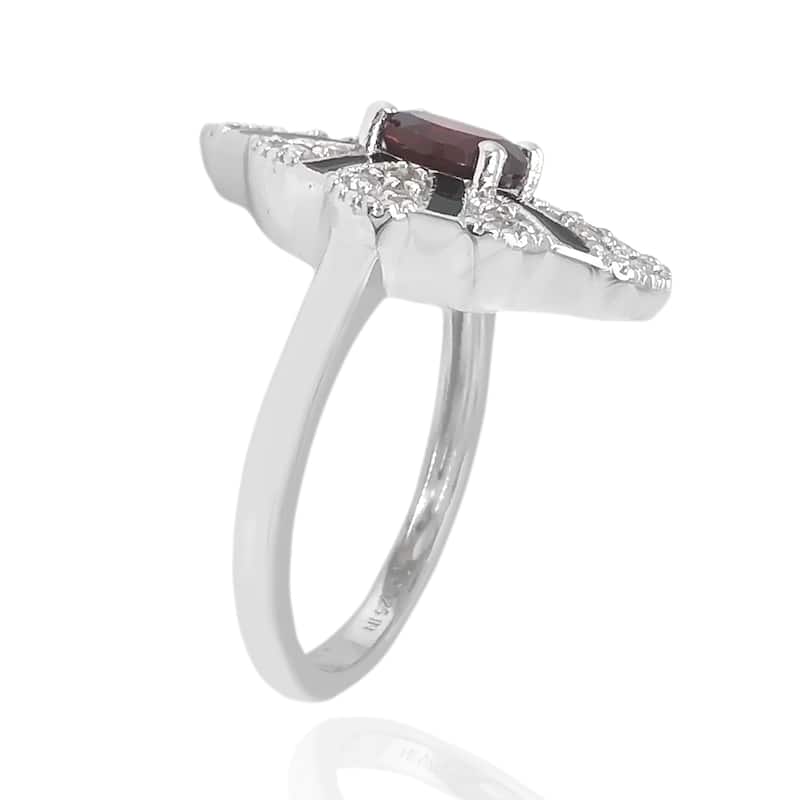 925 Sterling Silver Red Garnet, White Natural Zircon Ring