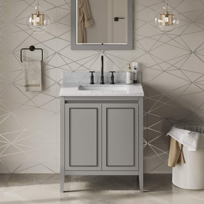 Jeffrey Alexander VKITPER30R-MARBLE Percival II 30" Free Standing - Grey / White Carrara - Ash Finish
