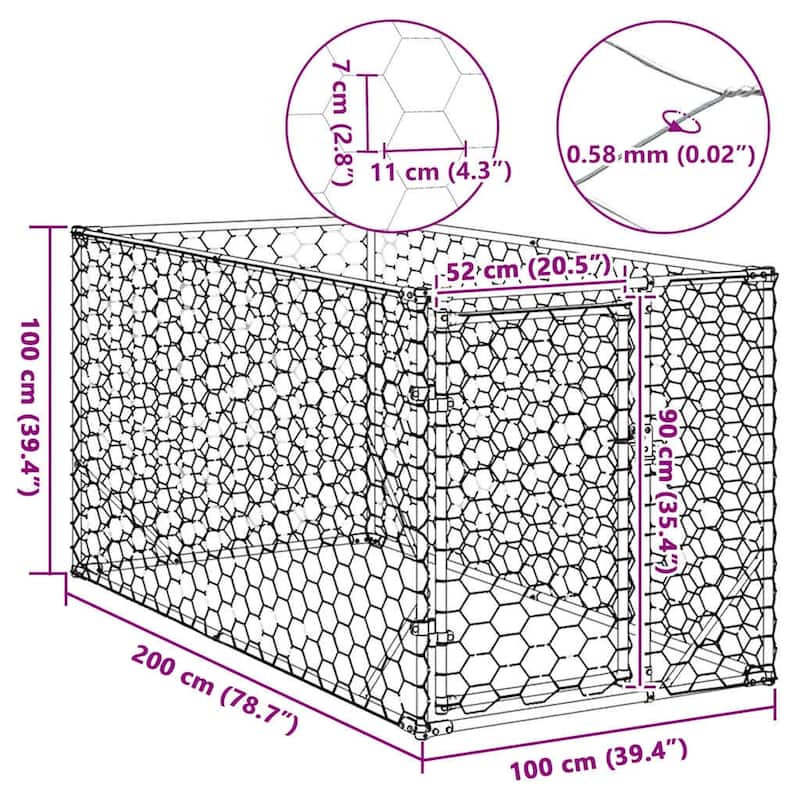 vidaXL Outdoor Dog Kennel Galvanized Steel 6.6 x 3.3 x 3.3 ft Durable