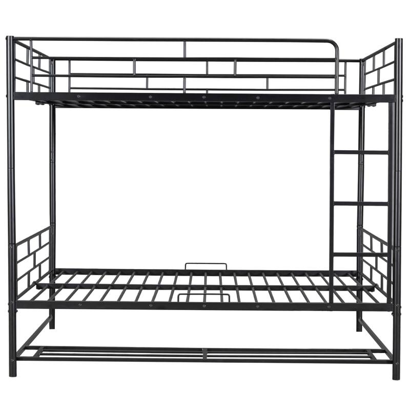 Full Over Full Metal Bunk Bed with Shelf and Guardrails