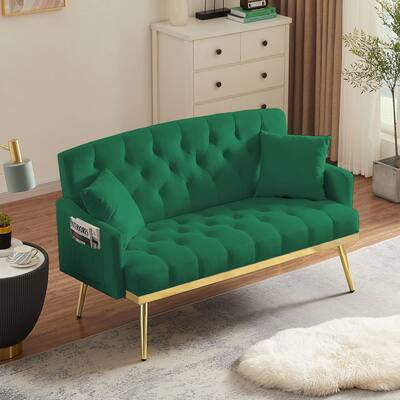Velvet sofa with two pillows