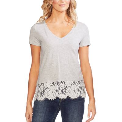 Vince Camuto Womens Lace Border Embellished T-Shirt