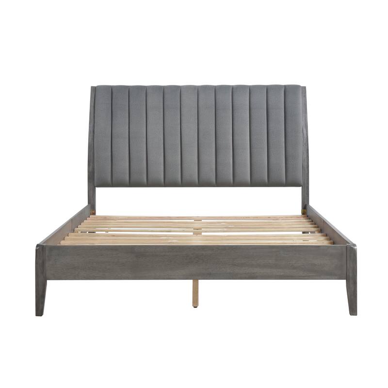 California King Size Velvet Platform Bed with Upholstered Headboard and Solid Wood Legs