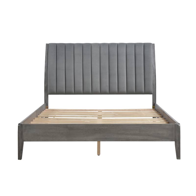 Queen Size Velvet Platform Bed with Upholstered Headboard and Solid Wood Legs - All-in-One Box