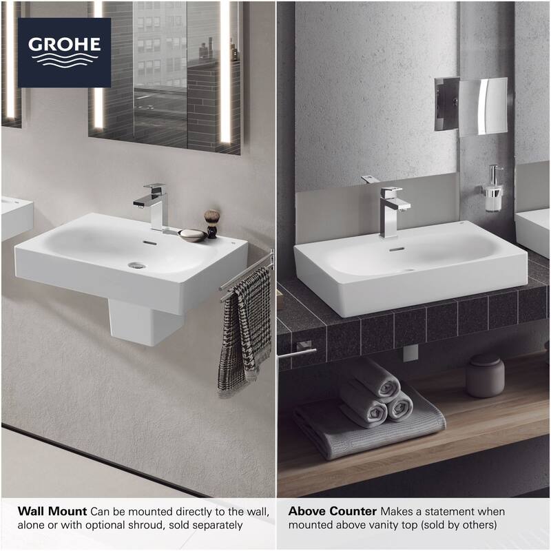 Grohe Eurocube Wall Mount 24" Bathroom Sink with 3 Faucet Holes